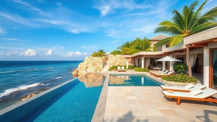 Obraz premium A luxurious ocean front property with stunning views, perfect for vacation rental, coastal, landscape