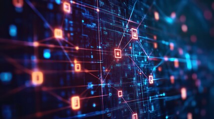 Obraz premium Abstract digital network background with glowing lines and nodes.