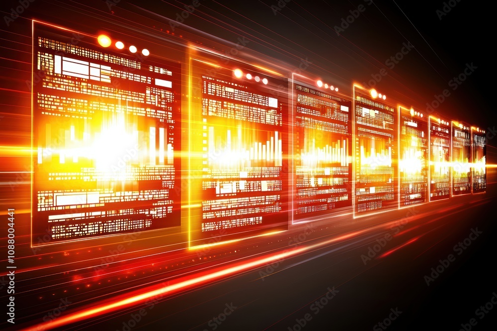 Poster futuristic digital display with data streams and glowing elements depicting technology and innovatio