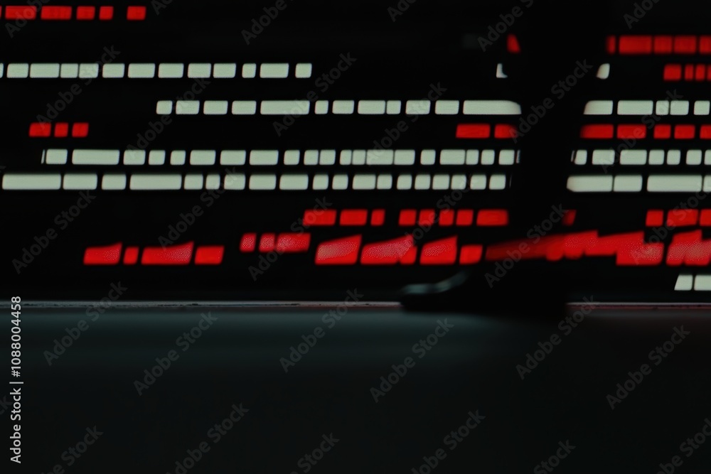 Poster abstract motion blur of a walking person with illuminated lines in red and white hues creating a dyn