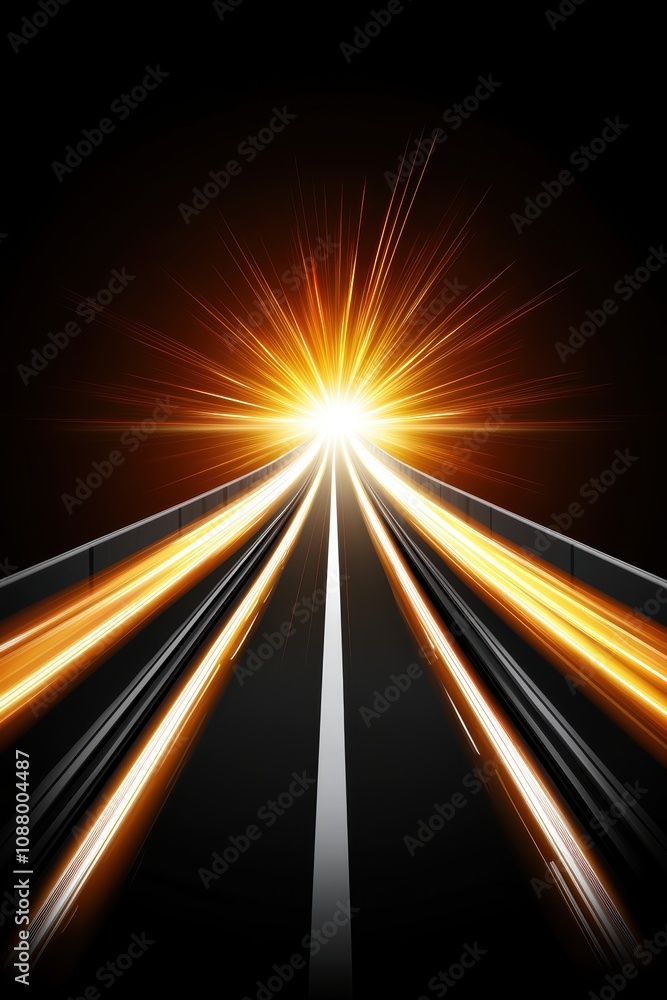 Poster bright light and dynamic motion on a dark road representing speed and energy in futuristic design fo