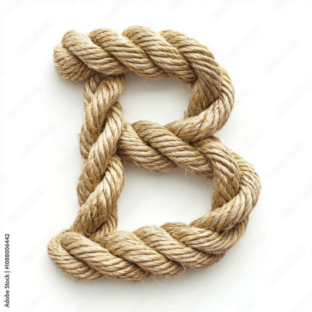 Poster letter b formed intertwined ropes sits pristine white background highlighting its rustic charm and p
