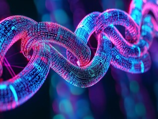 Dynamic Visualization of Blockchain Network Supporting Low Resolution Digital Art Abstract Futuristic High-Tech Environment Conceptual Viewpoint for Modern Innovation