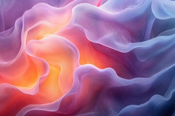 Obraz premium Abstract background with flowing, wavy, and rippling patterns in soft pink, orange, and blue hues.