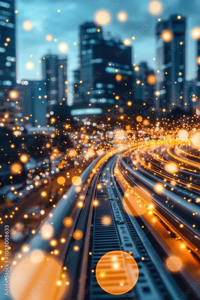 Poster stunning abstract view of city lights with motion blur and vibrant bokeh effect showcasing urban nig
