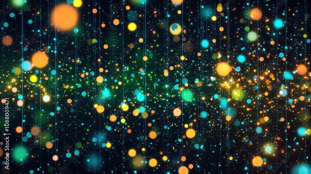Poster Colorful Bokeh Lights Background with Sparkles and Glowing Circles Creating a Dreamy Atmosphere for Visual Projects and Artistic Designs