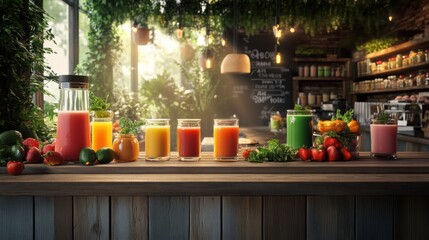 Bright Indoor Cafe with Fresh Juices Display