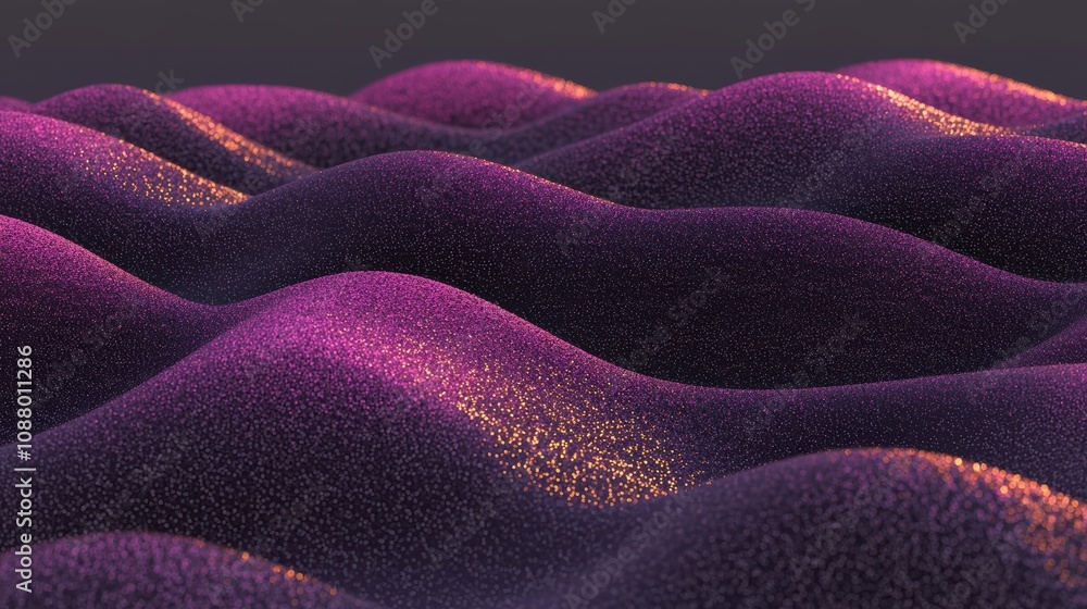 Poster abstract landscape of sparkling purple and gold waves, showcasing a textured and visually stunning r