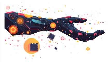 Sleek Arm Holding Microchip with Neon Accents