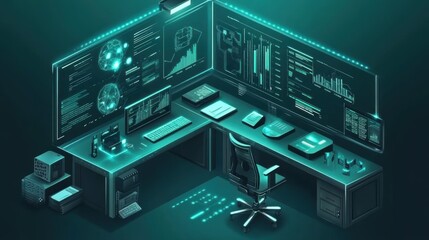 Fototapeta premium Futuristic AI Data Dashboard with Bright Visual Elements