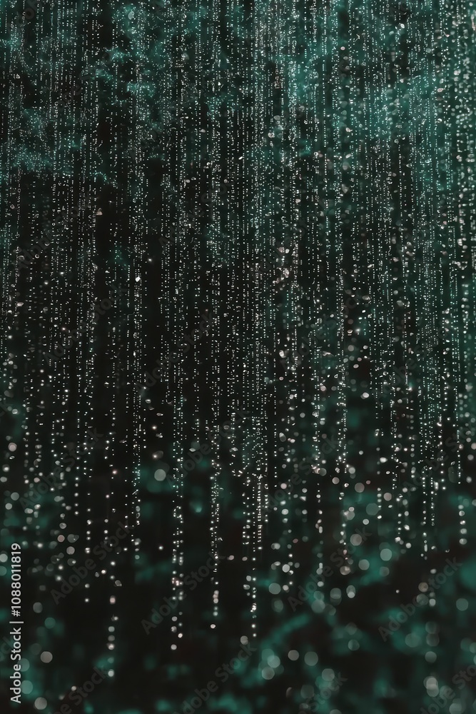 Poster Abstract Background of Falling Waterdrops Creating a Dreamy Atmosphere with Shimmering Lights and Glowing Effects on a Dark Surface