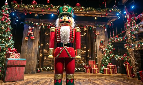 Festive Nutcracker in a Decorated Holiday Scene with Presents, Garland, and a Traditional Christmas Atmosphere for Joyful Celebrations