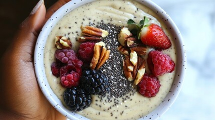 Healthy Bowl with Chia Seeds and Fresh Berries