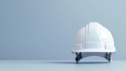Life saving Safety Concept. A clean, minimalistic image of a white construction helmet positioned against a gray backdrop, symbolizing safety and professionalism in construction.
