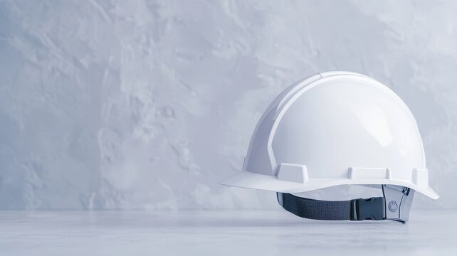 Life saving Safety Concept. A white hard hat is placed on a light background, symbolizing safety and construction.