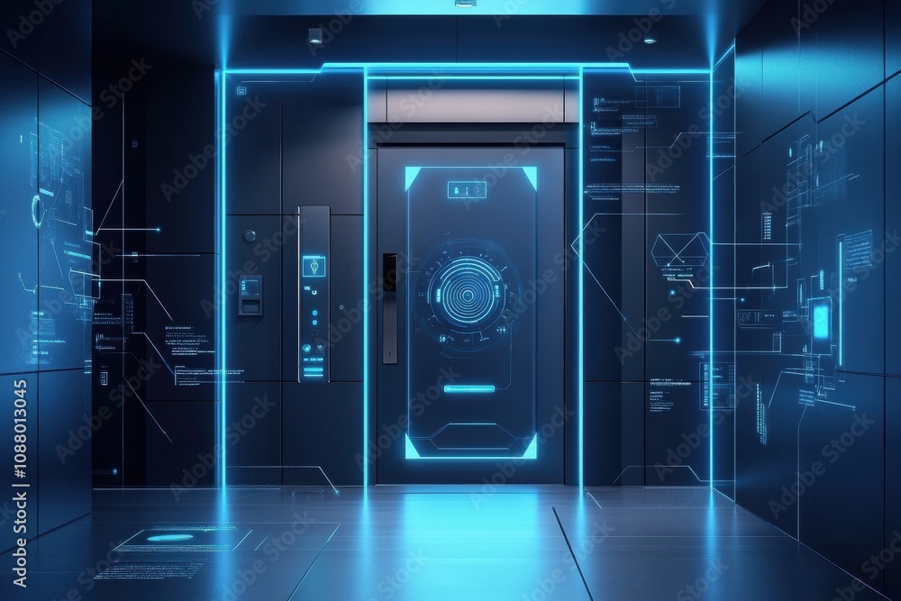 Leinwandbilder this entrance showcases cutting-edge smart technology with security cameras, motion sensors, and a f