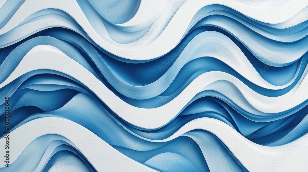 Poster abstract waves in blue shades with flowing lines and curves creating a dynamic composition of light 