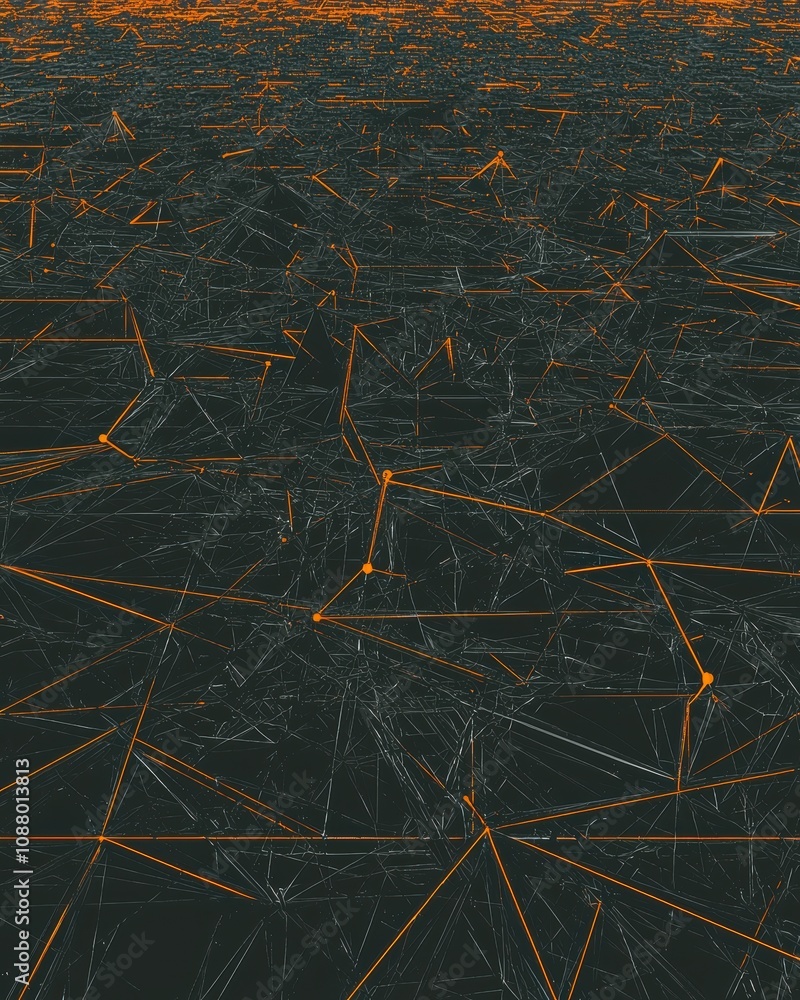 Poster abstract digital landscape with intricate network of lines and glowing points, creating a futuristic