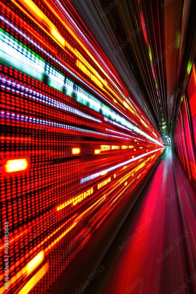 Poster dynamic motion blur of bright neon lights creating a vibrant visual experience in a futuristic urban