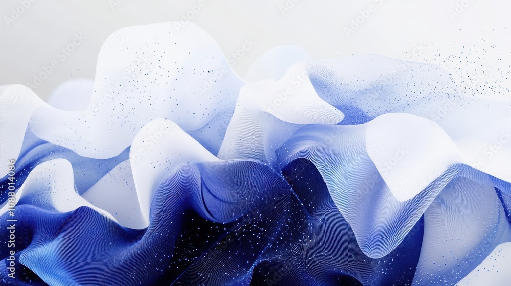 Poster abstract swirls of soft blue and white fabric creating a smooth flowing texture with delicate partic