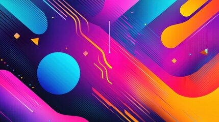 Vibrant Abstract Background with Geometric Shapes and Dynamic Lines in Shades of Blue, Pink, and Yellow for Energetic and Modern Design Projects