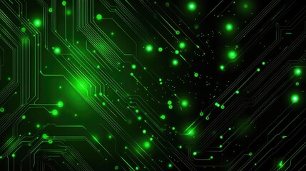 Obraz premium Abstract digital circuit board background with glowing green elements set against a dark backdrop, ideal for technology and innovation themes.