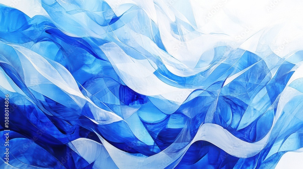 Poster abstract digital background with flowing waves in shades of blue and white reflecting serenity and f