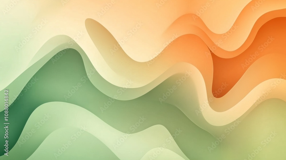 Poster abstract fluid shape background with soft waves in warm orange and cool green tones perfect for crea