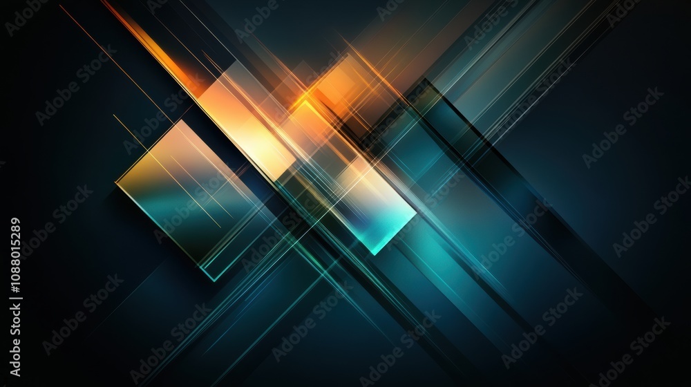 Poster abstract geometric shapes in dynamic motion with bright colors and dark background creating an eye-c