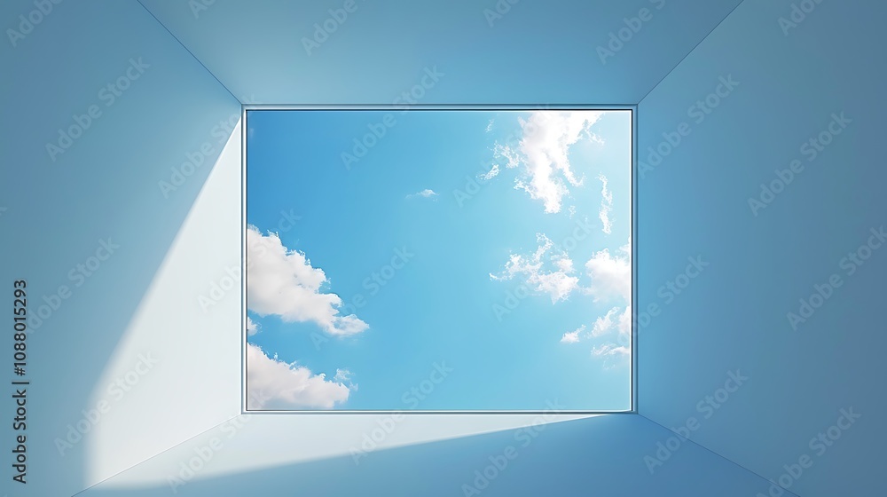 Canvas Prints A minimalist view of a clear blue sky framed by a square opening, suggesting openness and tranquility.