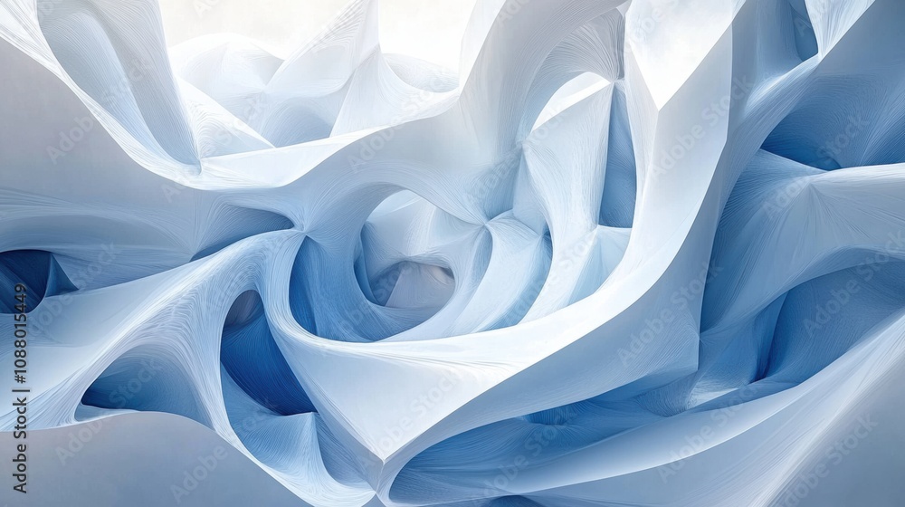 Poster abstract blue flowing fabric texture with soft curves and layers creating a dreamy and ethereal atmo