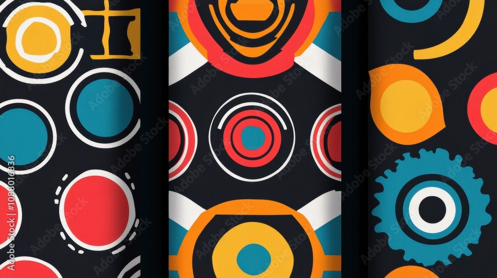 Poster vibrant abstract patterns with geometric shapes and bold colors for creative projects and design ins