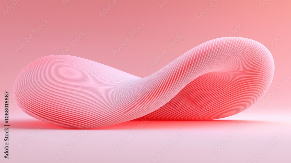 Poster abstract sculptural form in soft pink tones on gradient background showcasing smooth curves and intr