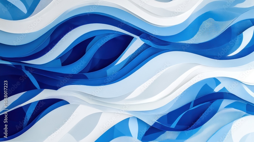 Poster abstract flowing waves in shades of blue and white creating a calming and tranquil atmosphere perfec