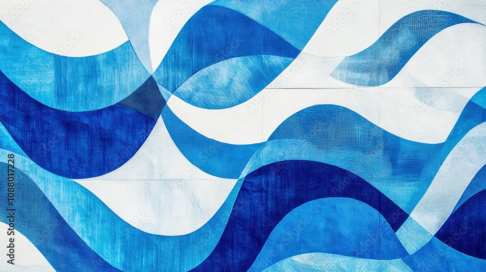 Poster abstract blue waves pattern with soft textures and gradients, perfect for backgrounds, prints, and m