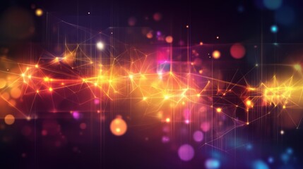Fototapeta premium Abstract Background of Colorful Bokeh Lights with Glowing Particles and Geometric Lines Creating a Futuristic and Dreamy Atmosphere for Creative Projects