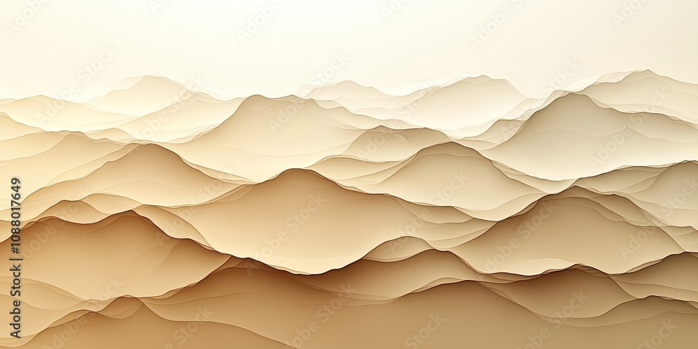 Poster abstract landscape of layered hills in soft beige and cream tones creating a tranquil atmosphere and