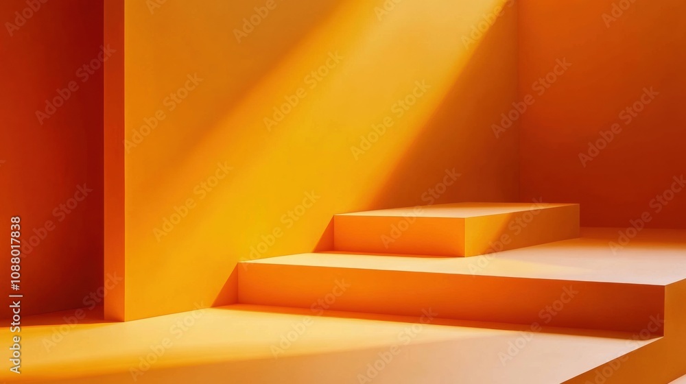 Poster abstract composition featuring orange geometric shapes and soft lighting, creating a warm and inviti