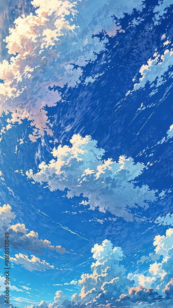 Wall mural Clear Sky and Beautiful Clouds with Serene Blue Hues Anime Wallpaper Illustration