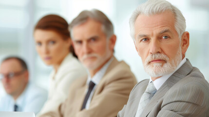 Obraz premium A team of professionals collaborates on strategies, analyzing data on a laptop during a focused office meeting.