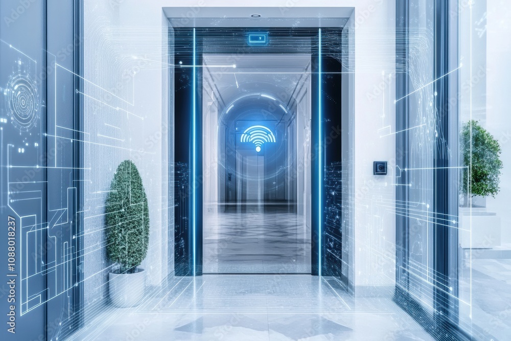Leinwandbilder the entrance showcases state-of-the-art security with smart cameras and a fingerprint scanner for en