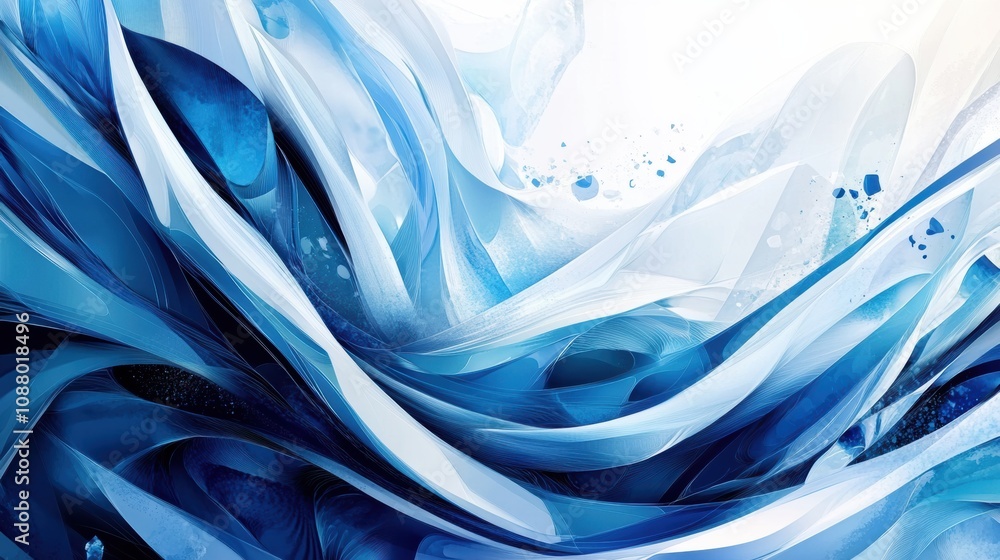 Poster abstract waves in blue tones with smooth flowing lines and soft curves creating a serene and calming