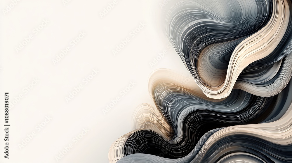 Poster abstract waves of flowing colors in soft hues reflecting elegance and fluidity in artistic design fo