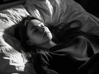 Naklejka premium Serene Slumber: Woman in a Soft Light Photoshoot