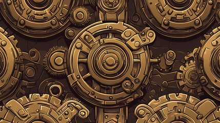 Intriguing steampunk mechanism seamless pattern, gears and clockwork in sepia tones. Steampunk Clockwork Gears. Illustration
