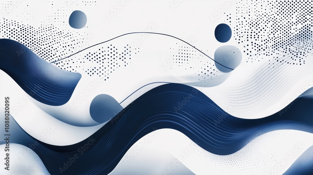 Poster Abstract Waves in Blue Tones with Dynamic Lines and Circular Shapes Creating a Modern Design Background for Digital and Print Applications