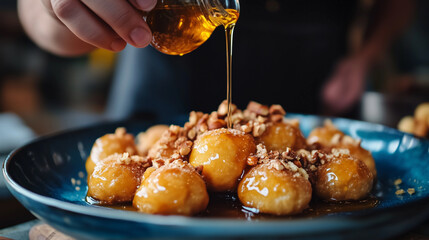 Greek loukoumades drizzled with honey and nuts