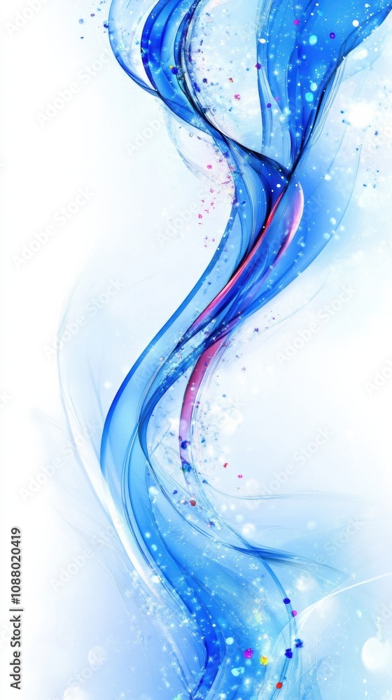 Poster abstract blue wave with swirling patterns and sparkling dots, ideal for calm backgrounds and artisti