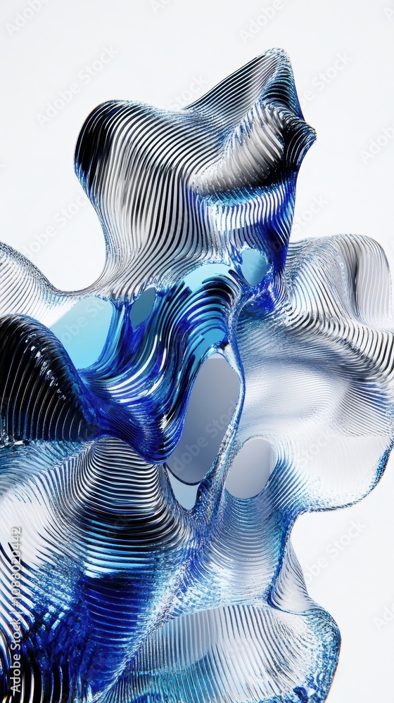 Poster Abstract Blue Wave Patterns with Curved Lines and Fluid Shapes, Creating a Modern Artistic Design Element for Backgrounds or Textures