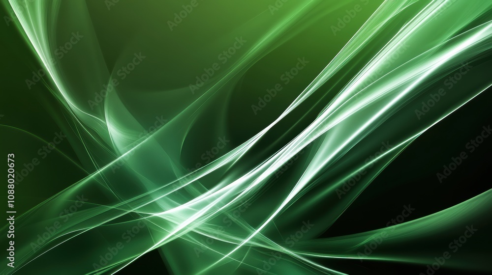 Poster abstract green background with flowing waves and light effects creating an ethereal and modern visua